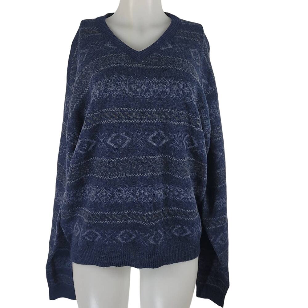 River Trader 100% Lambswool Winter Warm Mens Shades of Blue Sweater XL